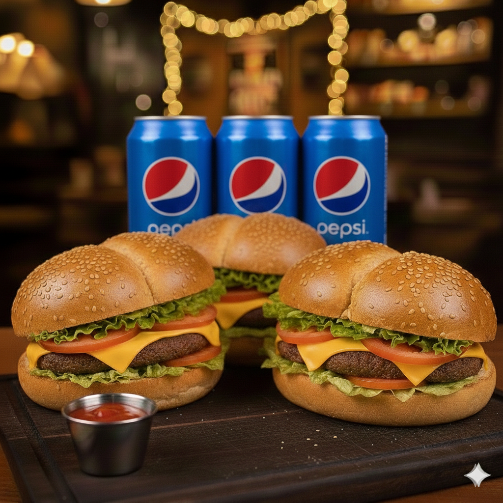 Promo 14 - 3 Hamburguesas Grandes Comunes + 3 Gaseosas Chicas. 